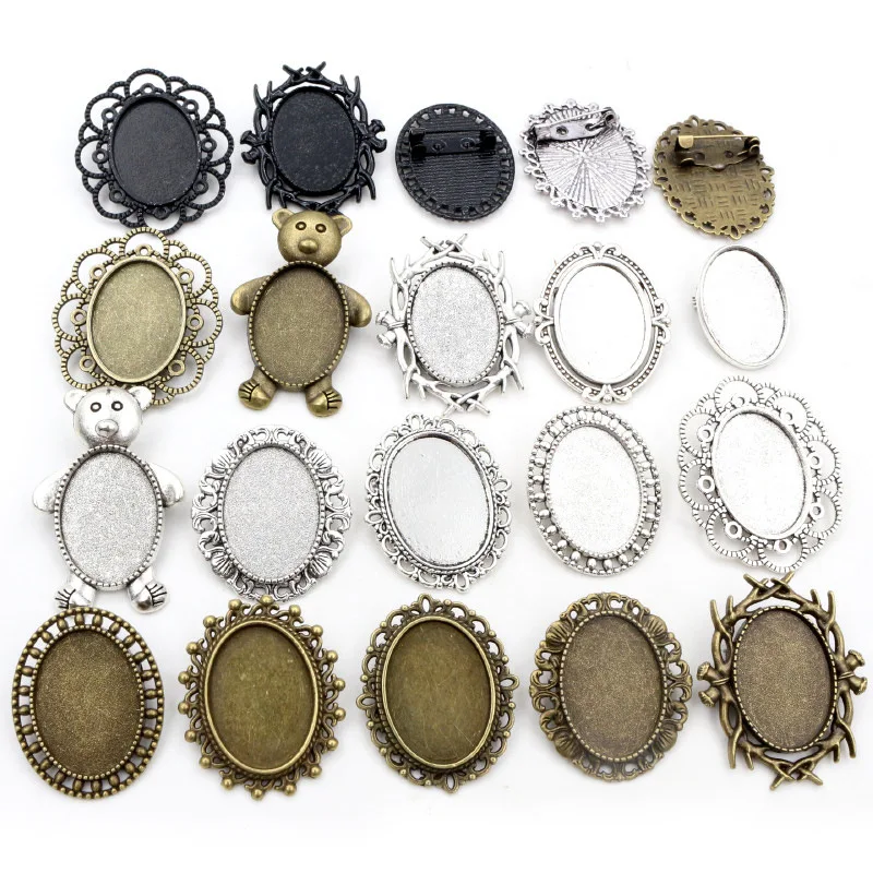 

5pcs 18x25mm Oval Brooch Base Setting Antique Sliver Plated Bronze DIY Jewelry Findings for Time Gem Cabochon Accessories