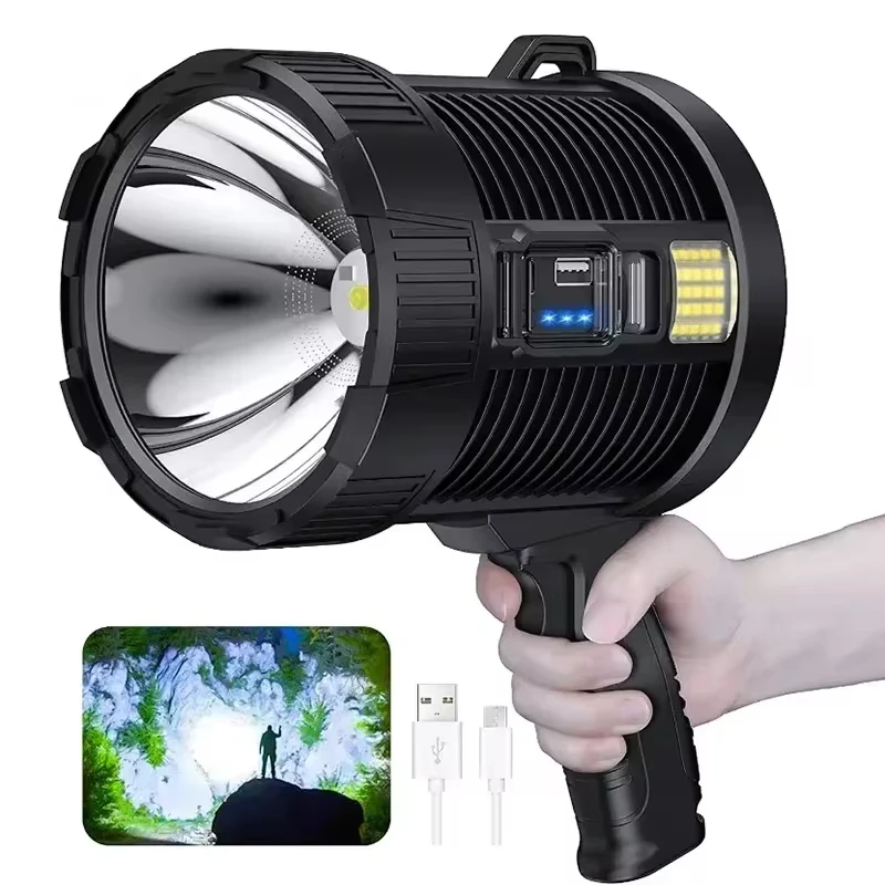 Rechargeable Spotlight XP70 Super Led Spot Lights Handheld Large Flashlight Super Bright Outdoor Solar Spotlights Searchlight