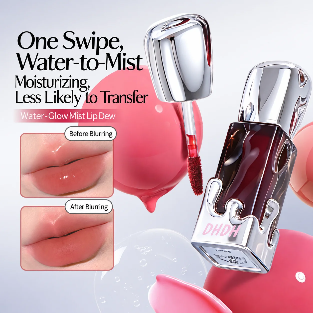 DHDH Water Glow Lip Tint Gloss Moisturizing Long Lasting Non Transfer Sheer Lip Stain Blurring Watery Lip Dew Makeup