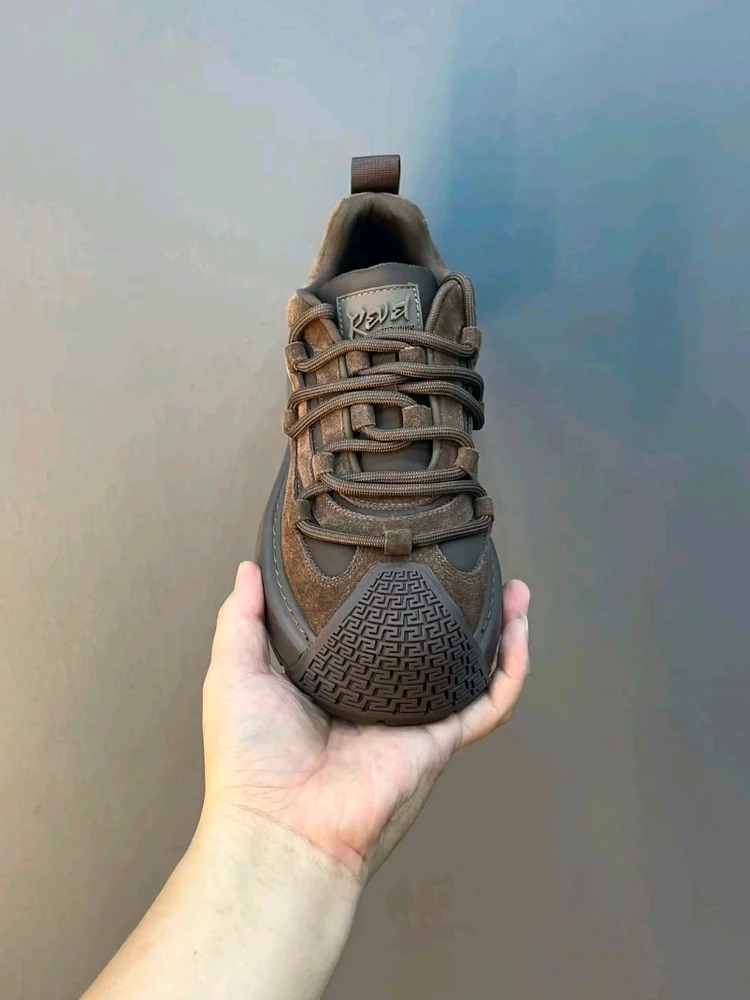 

High Quali Casual Men's Leather oes Comfortable Faionable Trendy Flat Heel Rubber Bot round Toe Pure Color Busin ...