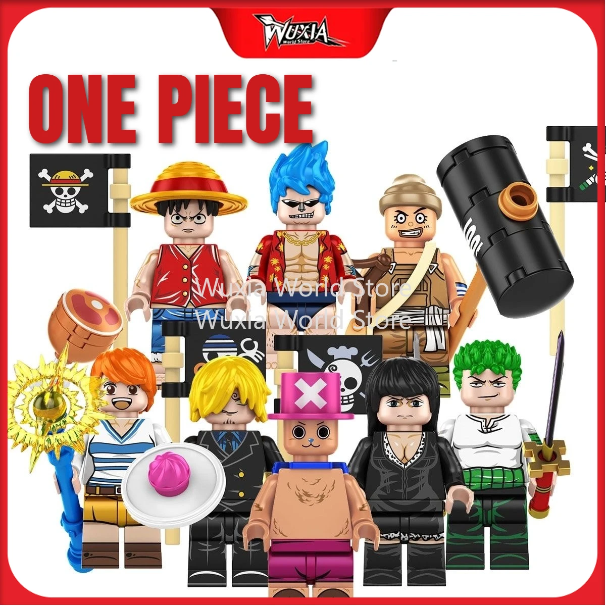 

One Piece Luffy Zoro Usopp Chopper Robin Nami Assembly Anime Building Blocks Boy Toys Car Decoration