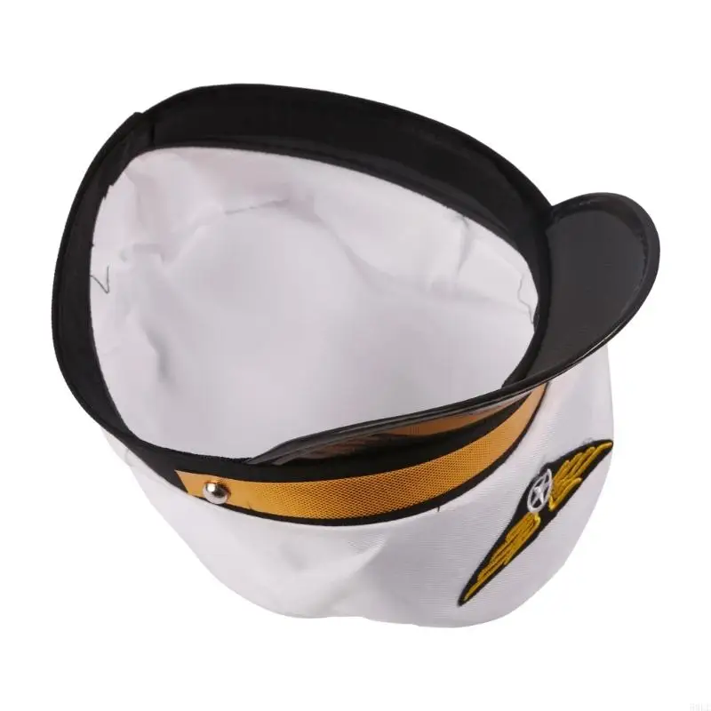 50LE for Creative Octagonal Hat Aviation Adjustable Hat Performance Captain Hat with Badge for Performance Show