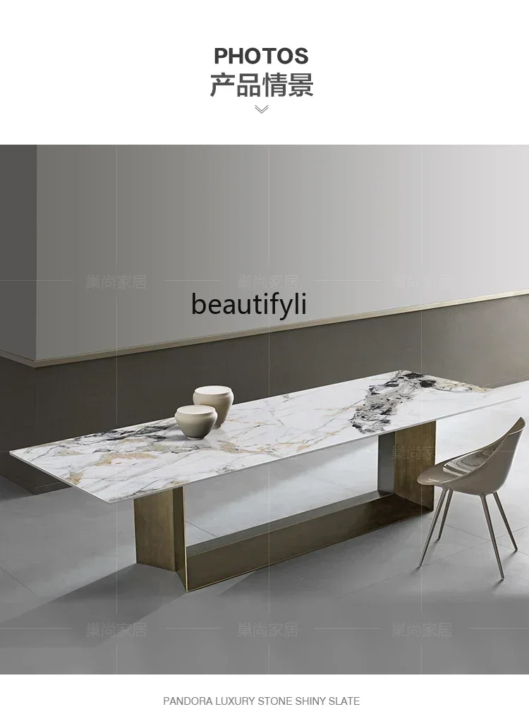 N178  Italian imported rock slab dining table marble rectangular dining table and chair combination household dining table9344