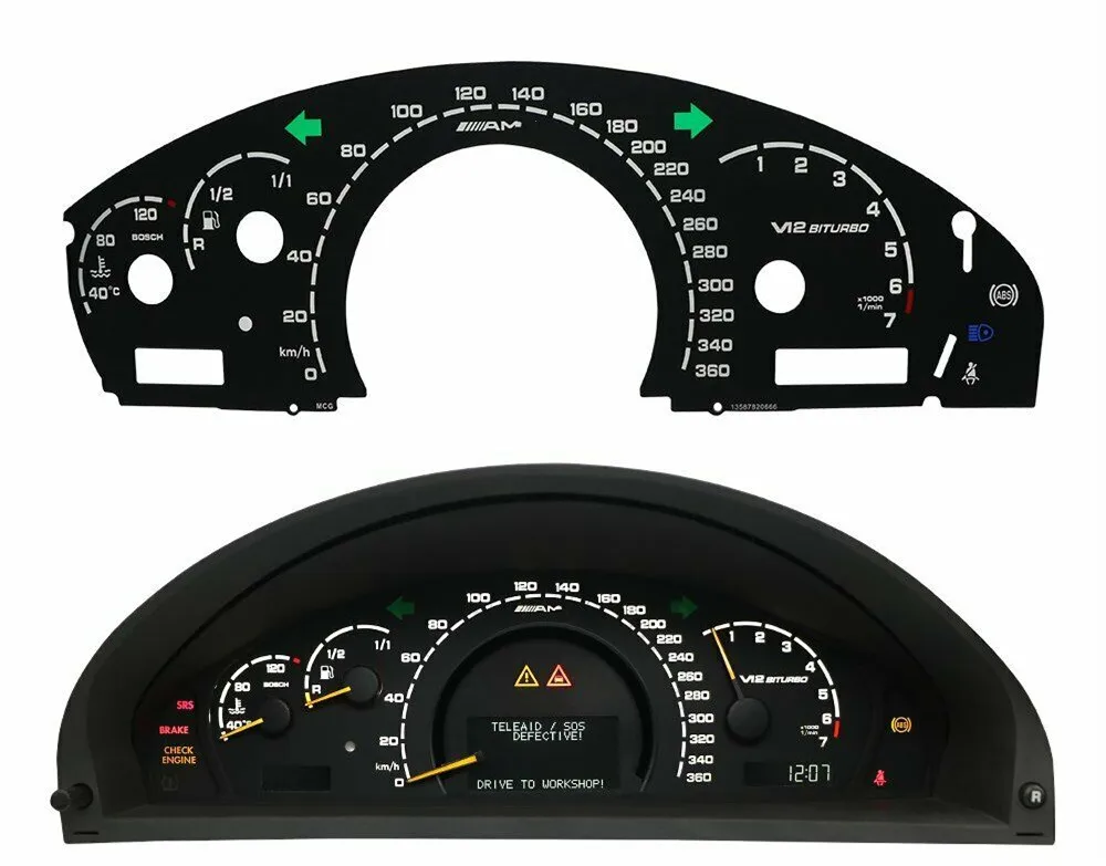 Black Gauge Faces Speedometer Dials For Mercedes W220 W215 Upgrade for AMG Sport Style V12 V8 BITURBO Dashboard Discs Overlay