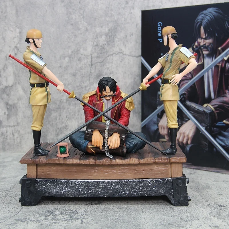 One Piece 26cm Soldier Execution Platform Roger Sitting Handcuffs Roger Goer D Roger Pvc Hand-Made Ornaments Desktop Model Gift