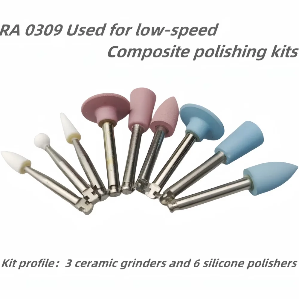 

9Pcs Dental Composite Polishing Kit RA0309 - Low Speed Handpiece Contra Angle Set for Resin Sanding & Finishing
