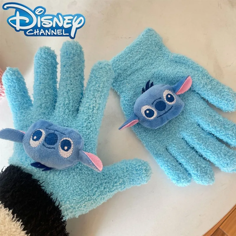 Stitch Disney Gloves Boys Girls Anime Kawaii Winter Warm Thickened Mittens Student Cycling Outdoors Knit Accessories Xmas Gift