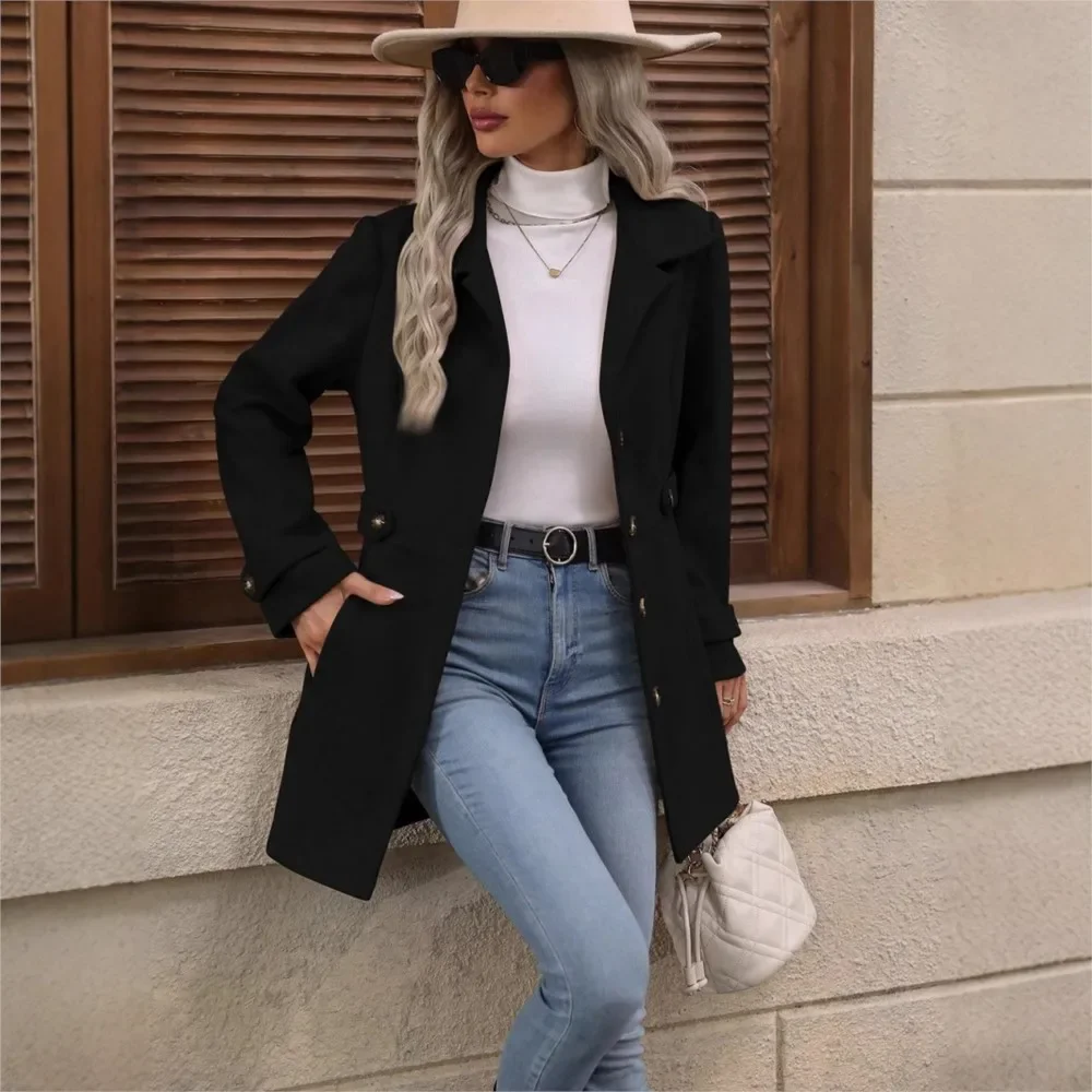 Fmxires 2025 New Lapel Ladder Women's Woolen Suit Jacket Fashionable Retro Slim Fit Elegant Female Office Tweed Coat Jacket