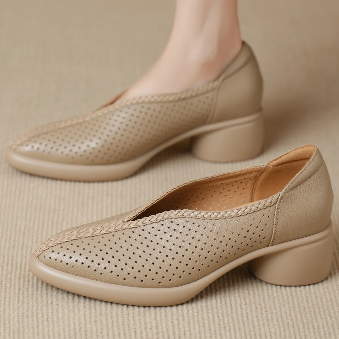 

Женские туфли-лодочки danxuefei из овчины с вырезами, заостренным носком, на среднем каблуке 5 см, высококачественные, мягкие, удобные, летние.