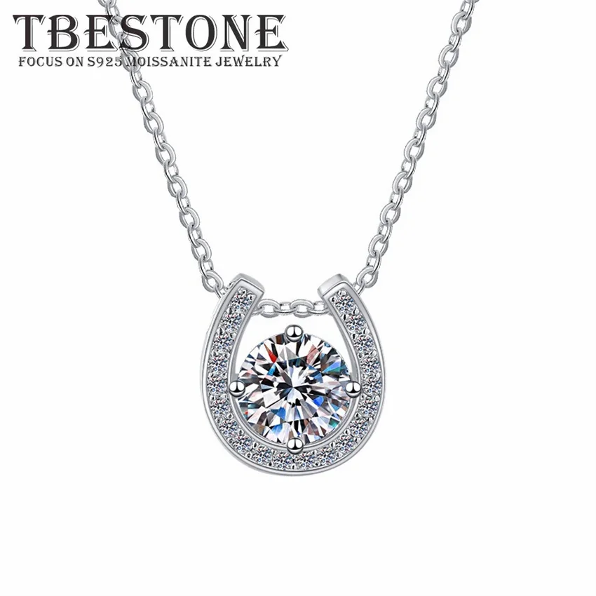 Tbestone Horseshoe Shape Hollow 1ct Moissanite S925 Sterling Silver Special Personalized Pendant Necklace Women\'s Brand Jewelry