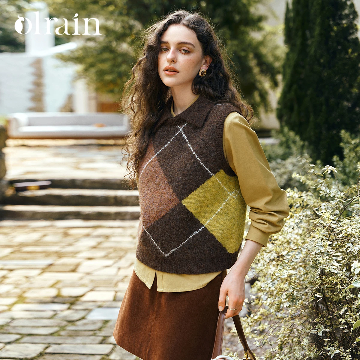

OLrain женский свитер, жилет, осень 2022, жилет без рукавов с отложным воротником, теплые женские вязаные жаккардовые женские топы O57QJ001188