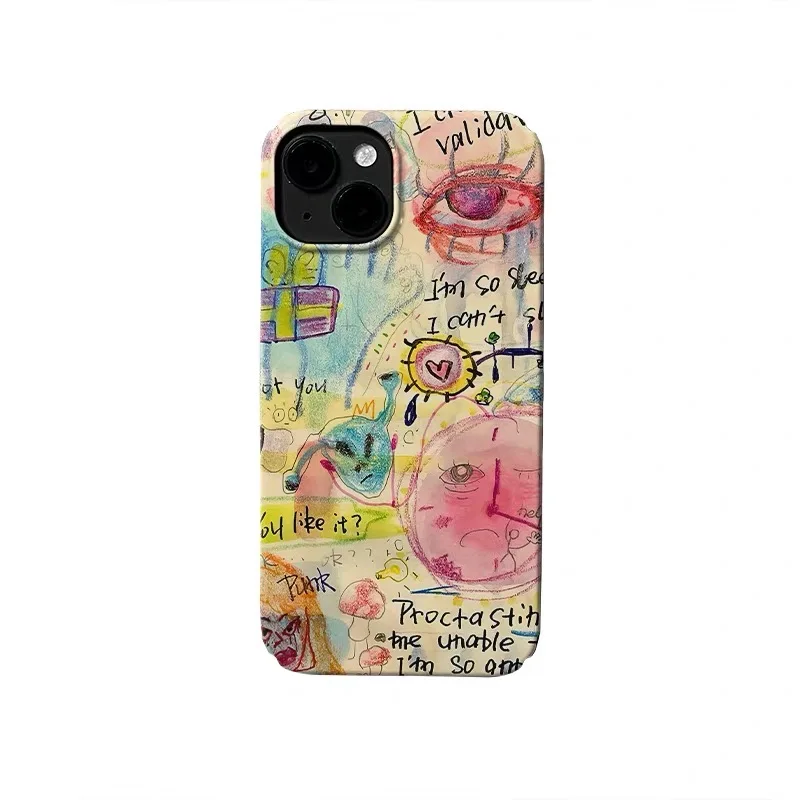 

Ins Korean Colorful Crayon Graffiti Phone Case for IPhone 17 16E 15 14 Plus 13 Mini 11 Pro Max 12 Pro Back Cover XS XR SE Case