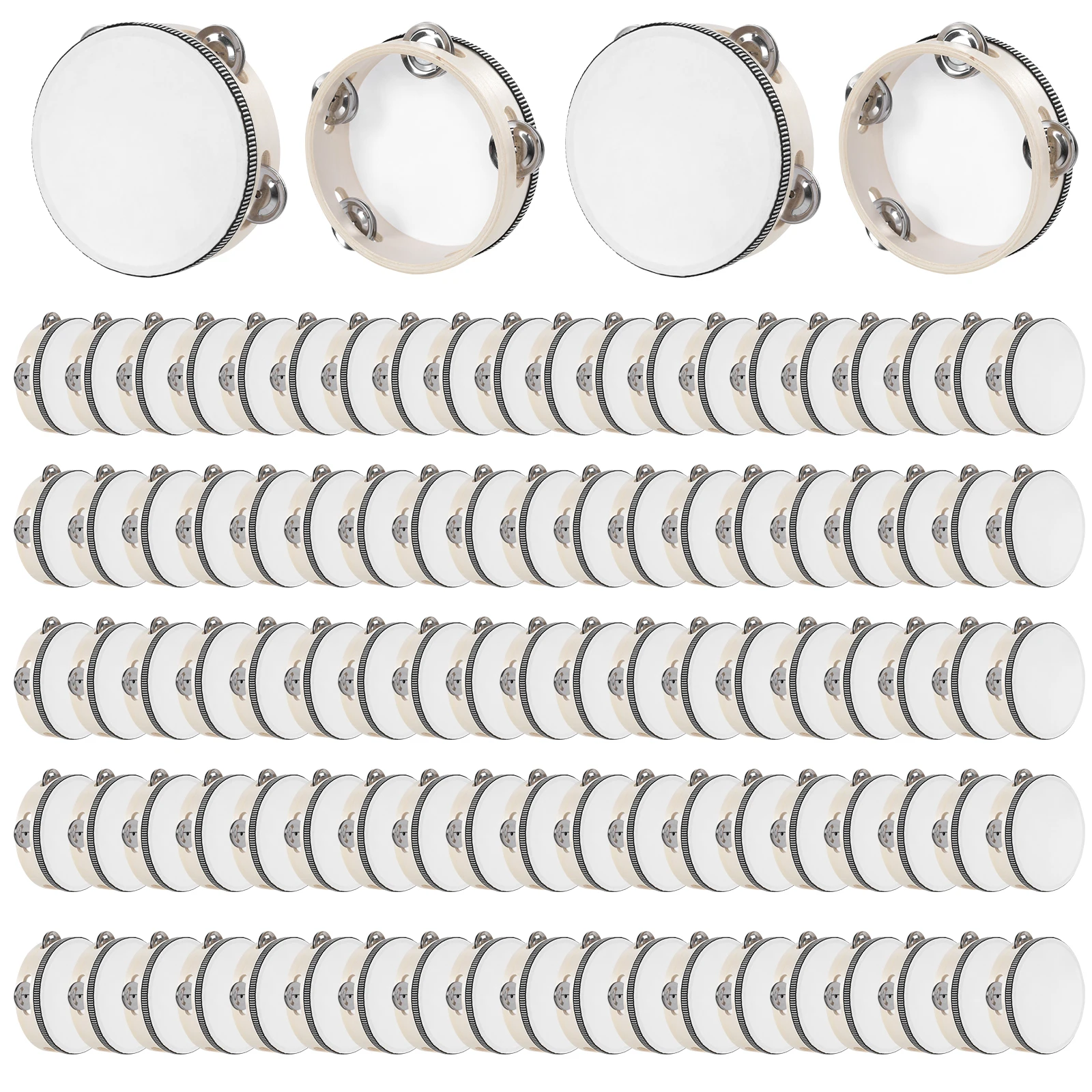 

100 шт. 6-дюймовые деревянные музыкальные развивающие барабаны с металлическими колокольчиками, белый тамбурин, подарочный музыкальный инструмент, легкий вес