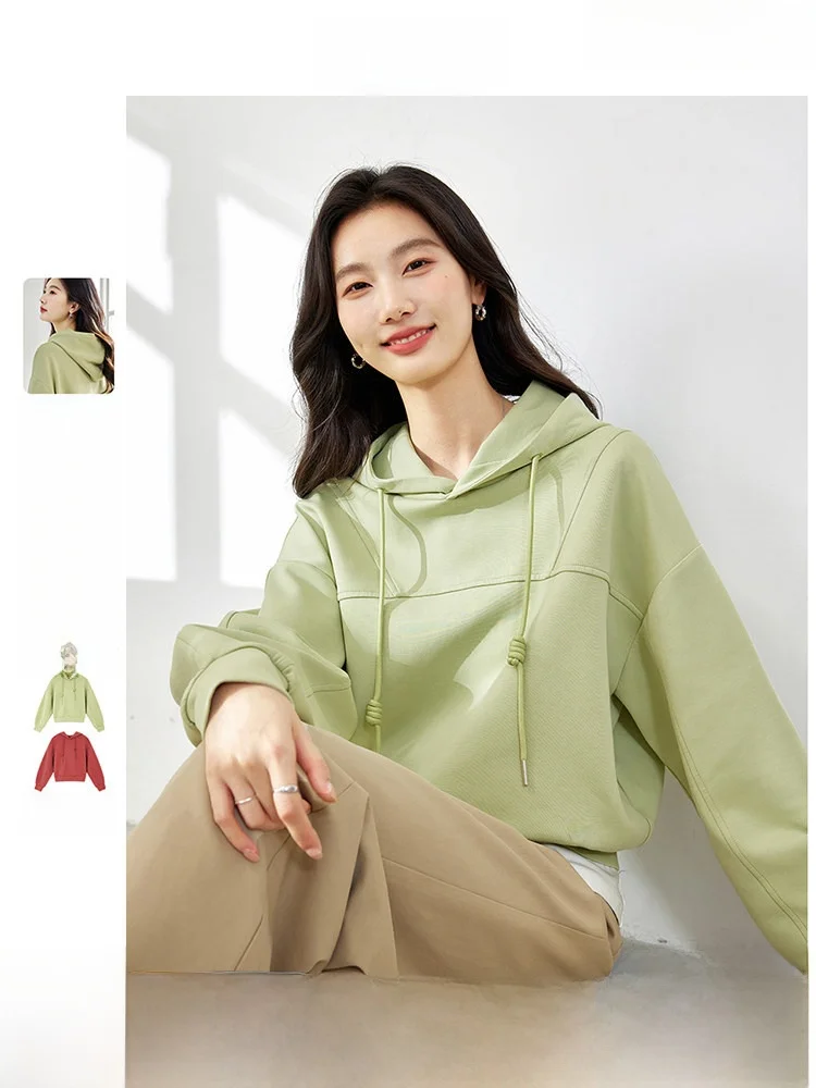 

Chinabrown Women's Hoodie Short Style Fashionable Slimming Green Color Standard Fit Cotton Polyester Blend Long Sleeve Sweats...