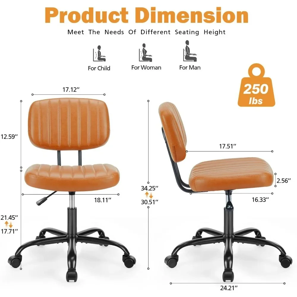 Home Office Desk Chair with Wheels, PU Leather Low Back Lumbar Support, Adjustable Height 360° Rolling Swivel,Chairs