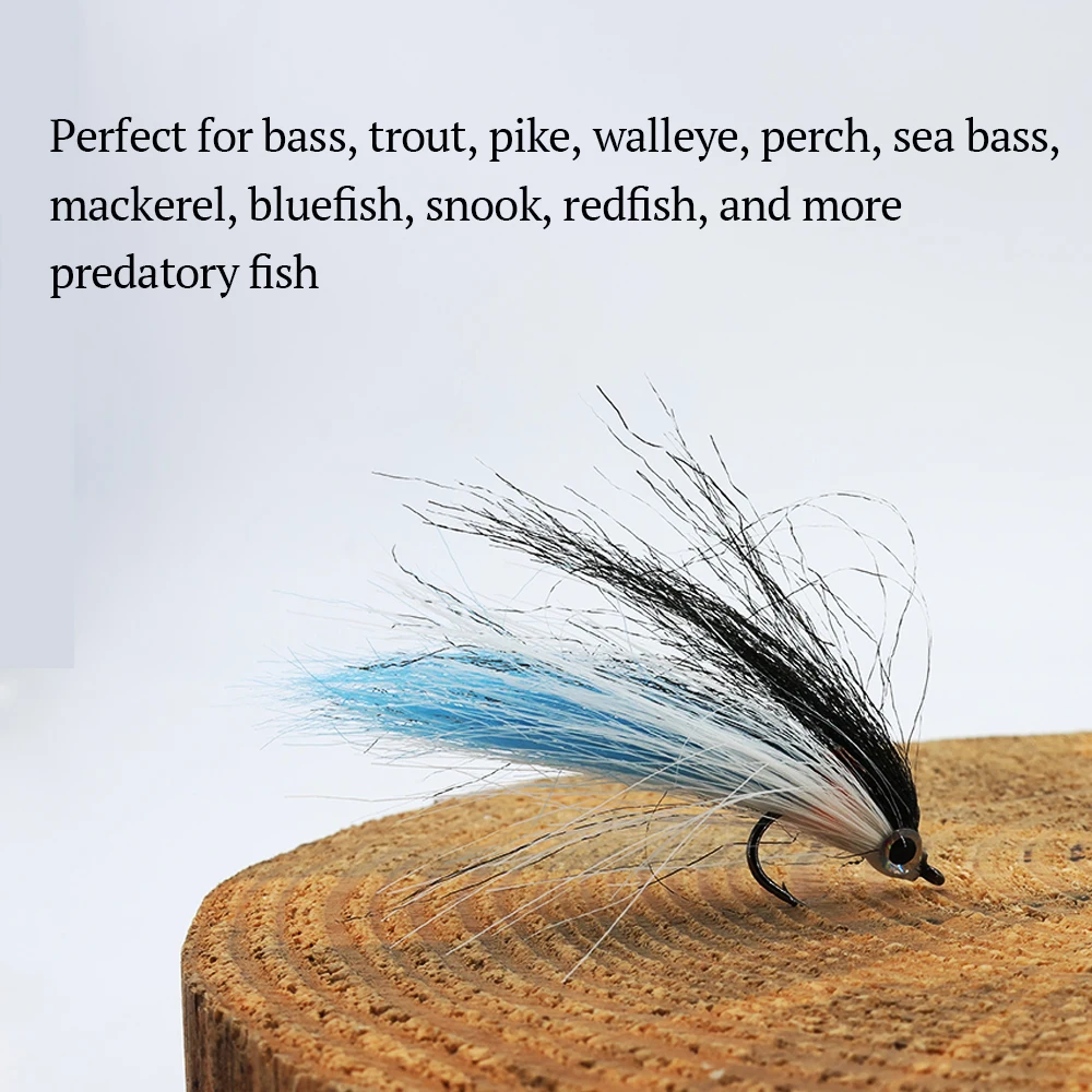 ICERIO 4er-Set Köderfisch-Streamer-Fliegen mit UV-Leuchtpunkt, 3-farbige Kunsthaar-Minnow-Köder für Barsch, Hecht, Forelle, Süß- und Salzwasserfischen – Detail 5