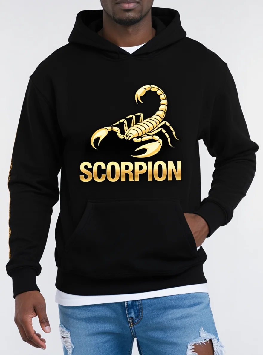 

Мужская черная толстовка с капюшоном Scorpion, Golden SCORPION, плотная, неэластичная, повседневная уличная одежда
