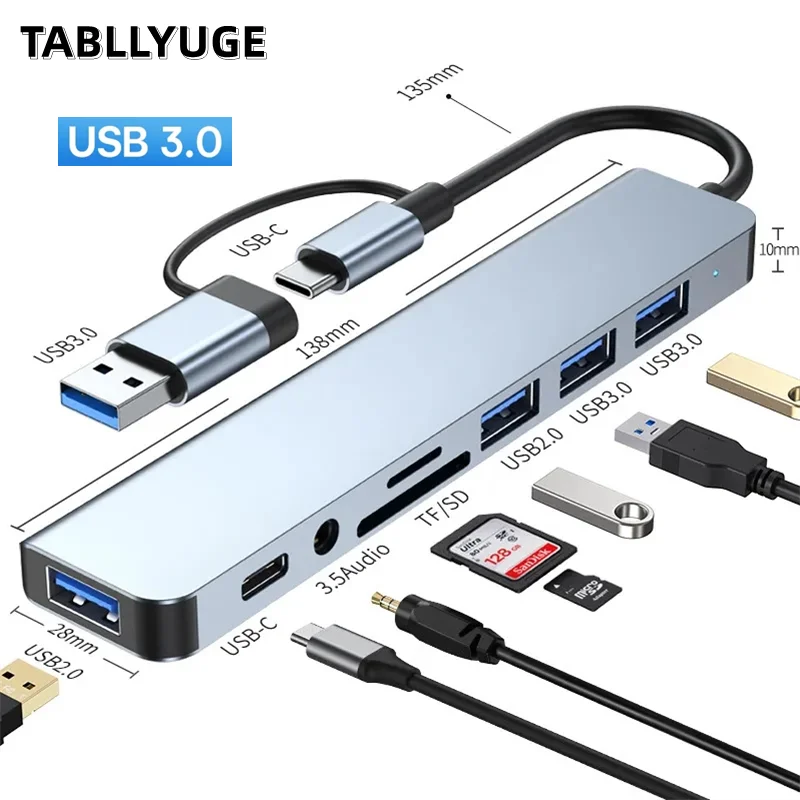 

8-IN-2 USB HUB 3.0 Type C HUB Dock Station 5Gbps High Speed Transmission USB Splitter Type C to USB OTG Adapter For Macbook Pro