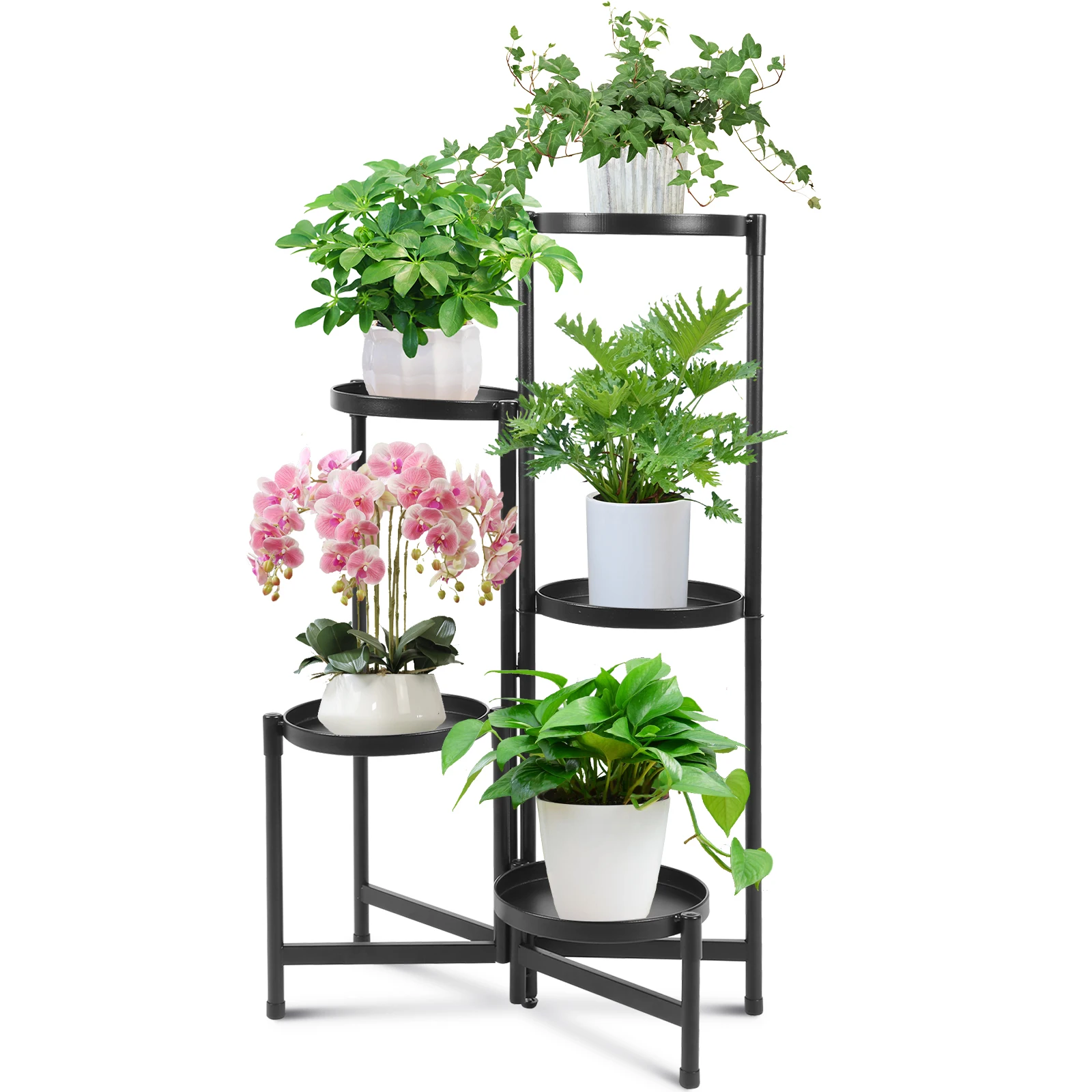 

5-Tier Large Plant Stand with Wide Tray Tiered Corner Pot Holder Staggered Metal Flower Display Shelf for Indoor Outdoor