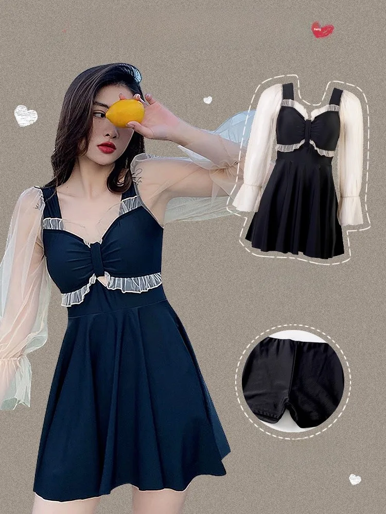 

Sexy Long Sve Swimsuit for Women Thermal Spring Student plus Size Conceals Belly Flattering Casual Swimwear