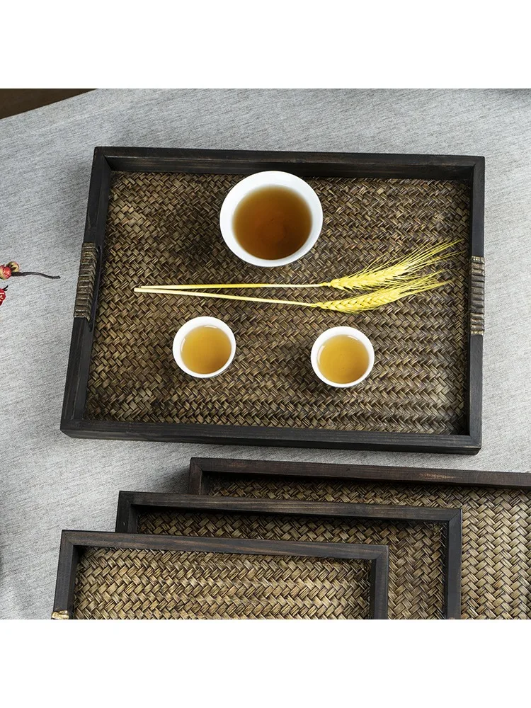 

Деревянный поднос из ротанга в тайском стиле, Юго-Восточная Азия, салон красоты, отель, чайная чашка, сервировочный поднос для хранения