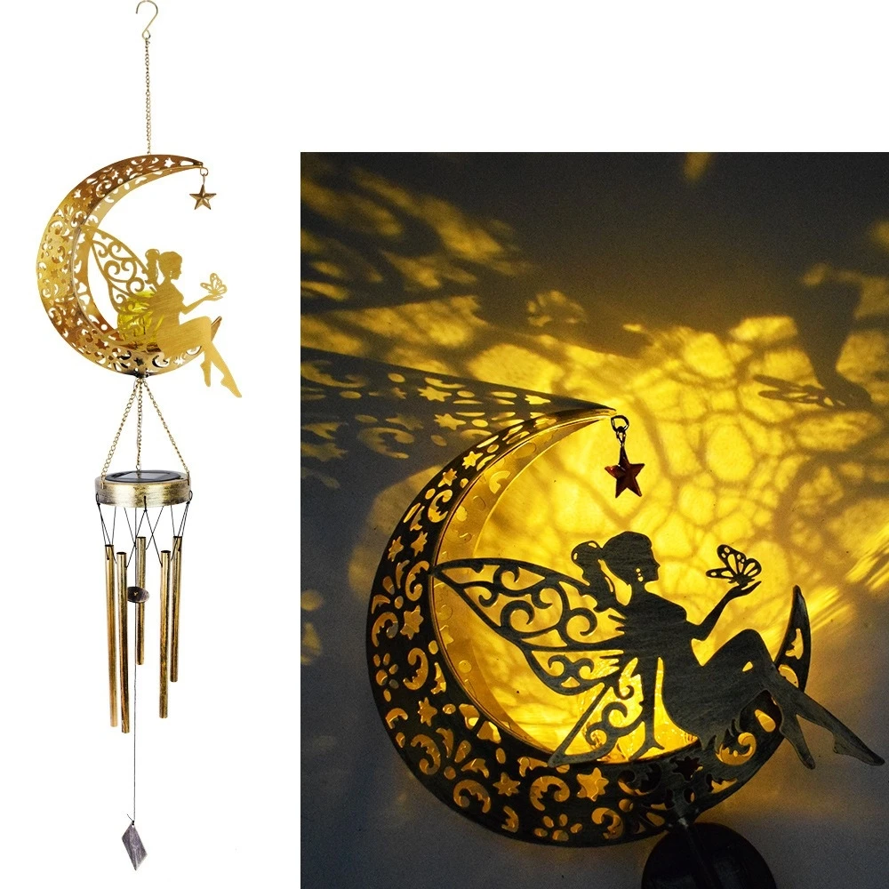 

Solar Moon Fairy Wind Chimes for Outside Crackle Glass Ball with LED Light Windchimes Outdoors Garden Outdoor Decor Gift for Mom