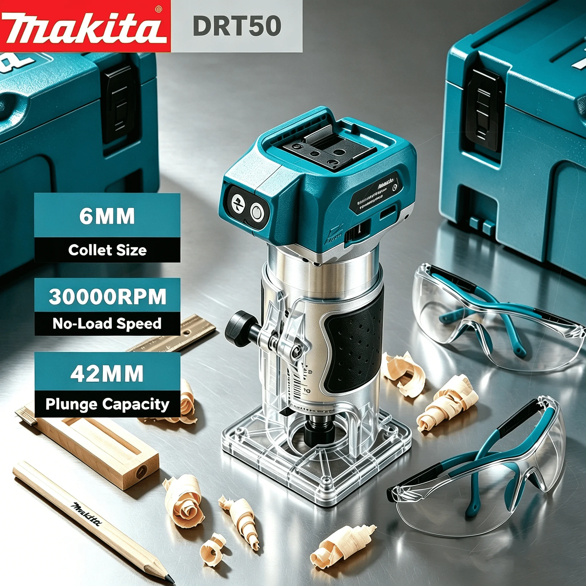 Makita DRT50 Aparador Sem Fio 18V Brushless para Trabalhos de Acabamento de Bordas em Móveis e Artesanato DIY (Bateria Não Incluída)