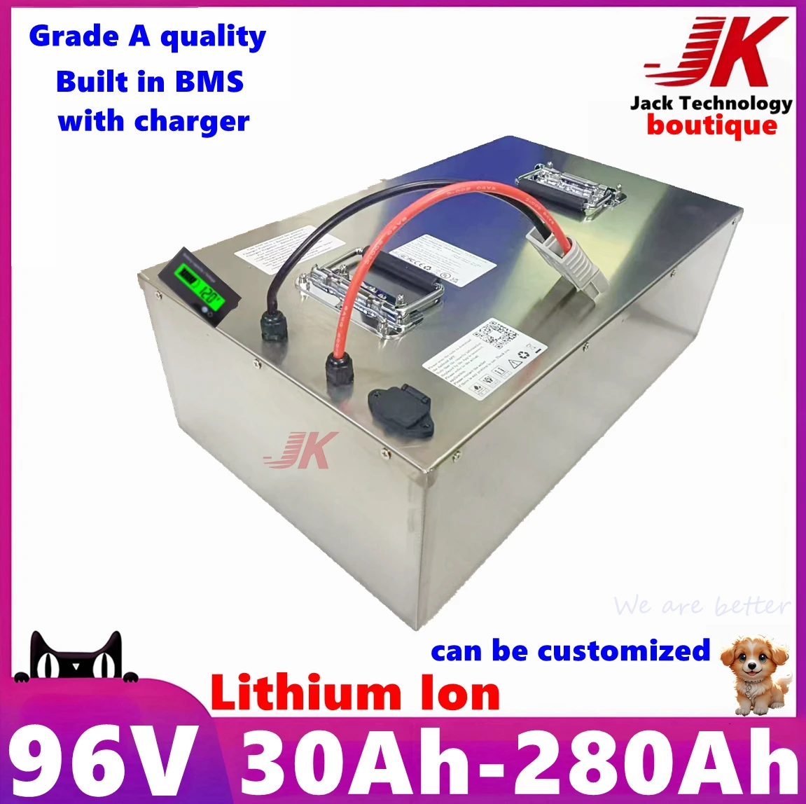 

JK 96V 30Ah 50Ah 80Ah 100Ah 120Ah 150Ah 200Ah 280Ah Lithium Ion Battery for 4KW 9KW EV Motorcycle Tricycle Scooter Tour Bus AGV