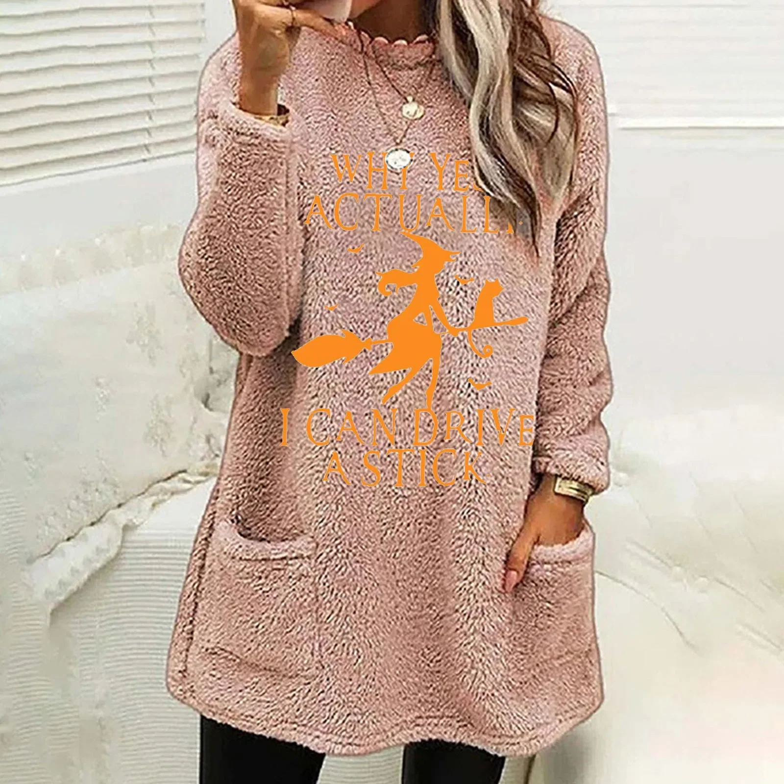 Christmas Fluffy Women Hoodie Long-sleeved Casual O-neck Pullover Autumn Winter Pocket Tops Women Korean Fashion Sweatshirts