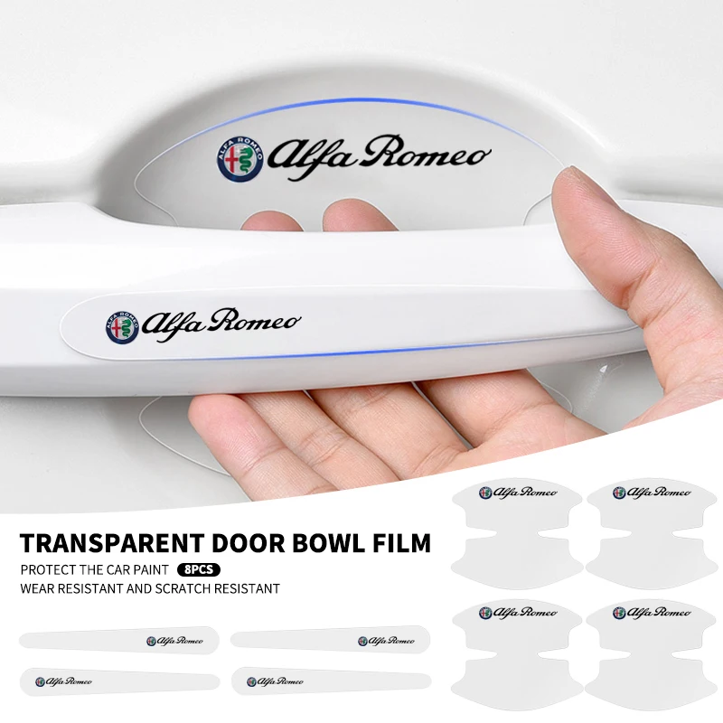 8Pcs Transparent Car Door Handle Bowl Decoration Badge Sticker For Alfa Romeo Stelvio Giulia 159 Giulietta Auto Accessories