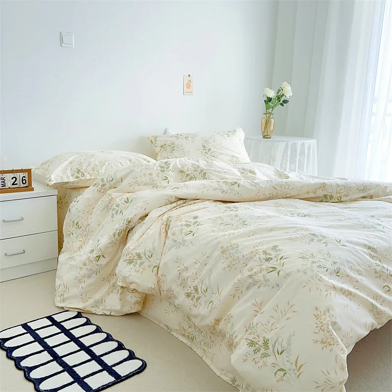 

Flat Hotel Bed Bedding Cotton Soft Comfortable Duvet Cover 3-Piece Set Pillowcase Breathable Nordic Sheet Modern 4-Piece Fitted