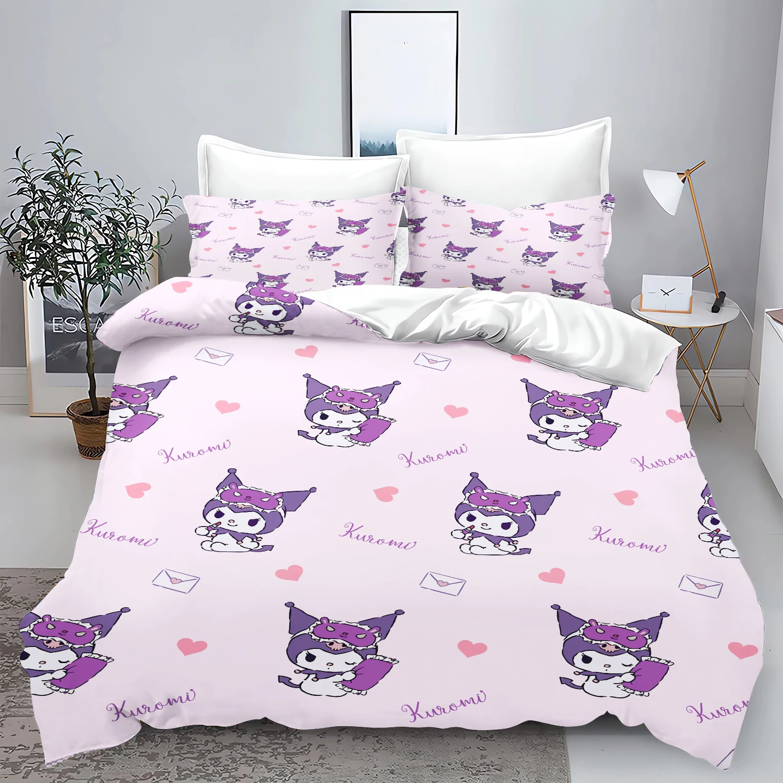 Cartoon Kuromi Home Duvet Cover Sanrio 100% Polyester Adult Gift  2/3pcs Bedding Set Anime Reactive Printing Household Items