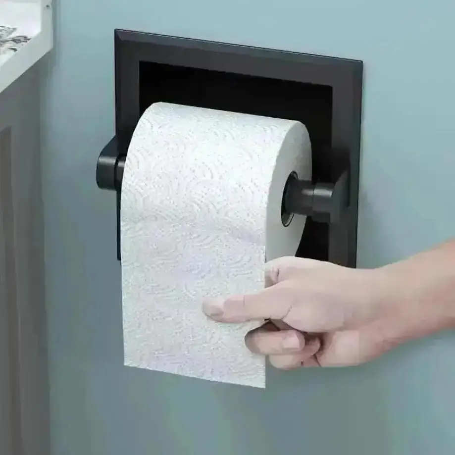 1 Stück schwarzer Metall Toilettenpapierhalter eingebauter Toilettenpapierhalter mit Montagehalter Badezimmer Wandhalter Toilettenpapierhalter