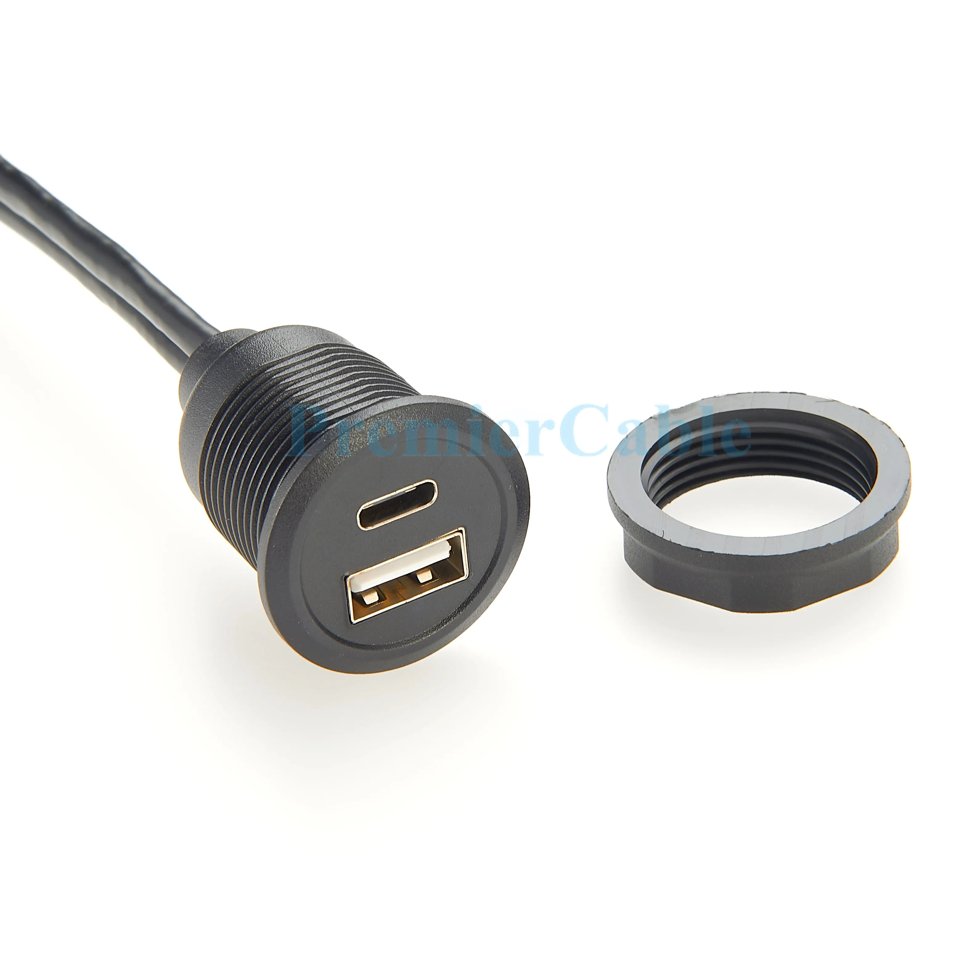 Круглый панельный монтаж USB C и USB 2.0 Резьбовой фиксированный встроенный автомобильный кабель USB Type C 3.1 и USB 2.0 Кабель для скрытого монтажа между мужчинами и женщинами