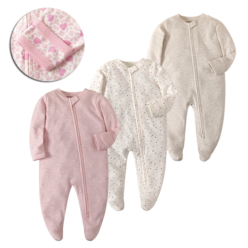 Baby Rompers 100% Cotton Infant Boys Girls Jumpsuit Zipper Footed Solid Long-Sleeve Pajamas Baby Clothes pants crawling