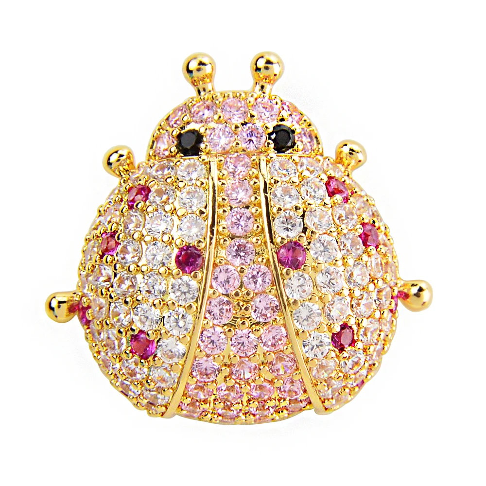 CINDY XIANG Cubic Zirconia Ladybug Brooches For Women And Men Insect Cute Bug Pin Copper Jewelry 2 Colors Available Gift