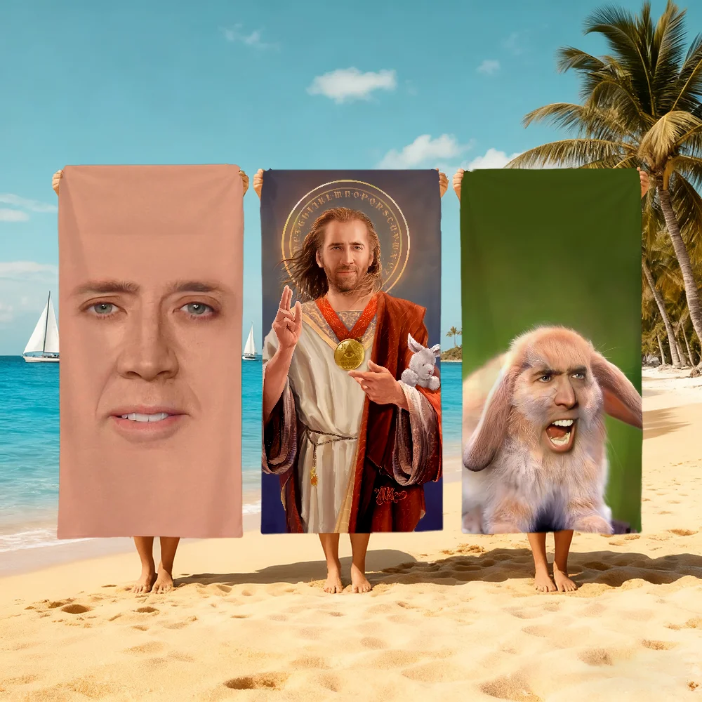 N-Nicolas Cage Towel Large Quick-Drying Microfiber Soft Beach Towel for Travel Fitness Sauna Bathing Camping