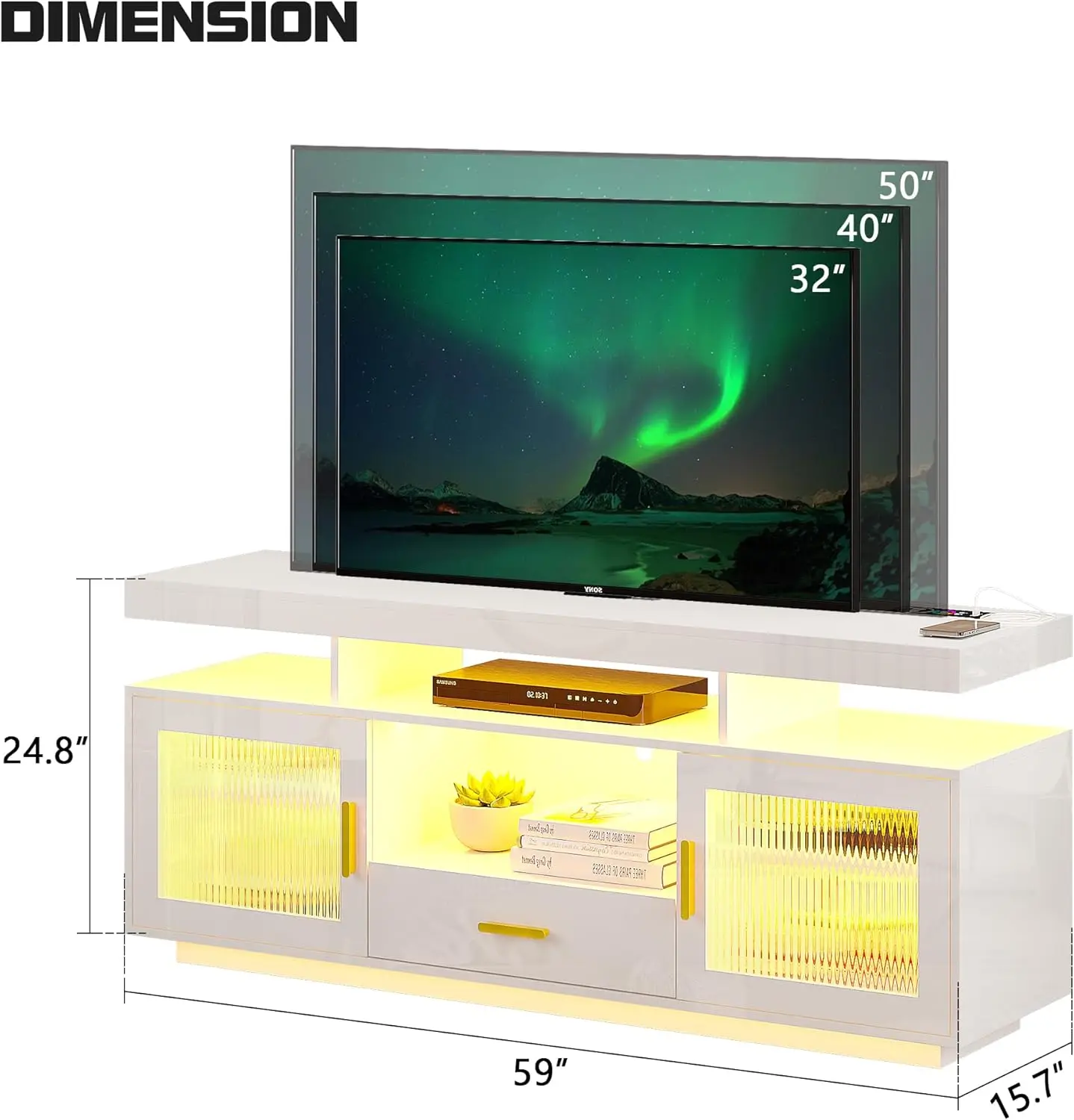 Gurexl 24-Color RGB TV Stand with Wireless Charging Station,RGB Television Table Center with Human Body Induction