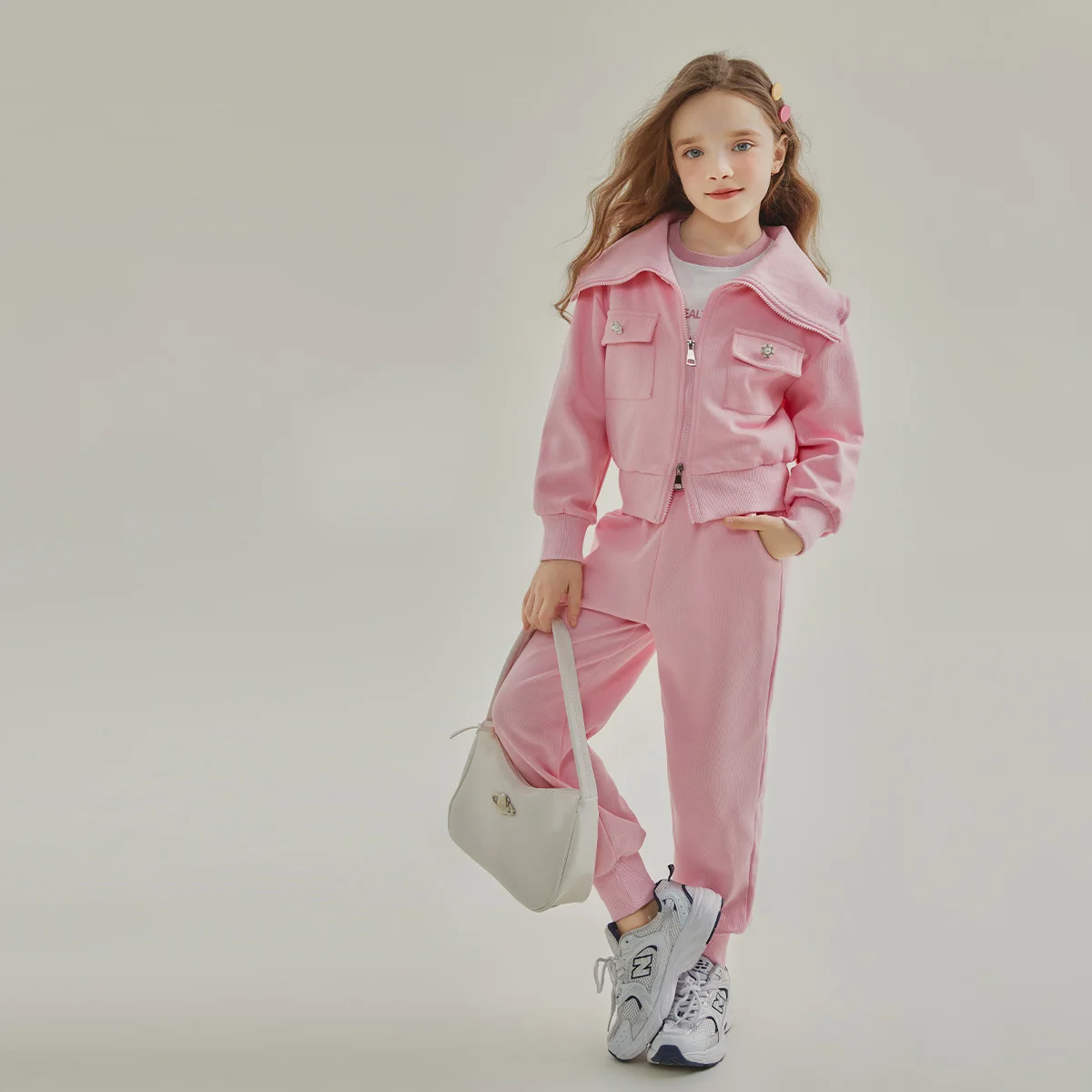 

2025 Autumn Children Girls Sets Lapel Zipper Coat+sport Sweatpant Baby Girls Tweo-piece Sets Solid Long Sleeves 3-12Y Girls Sets