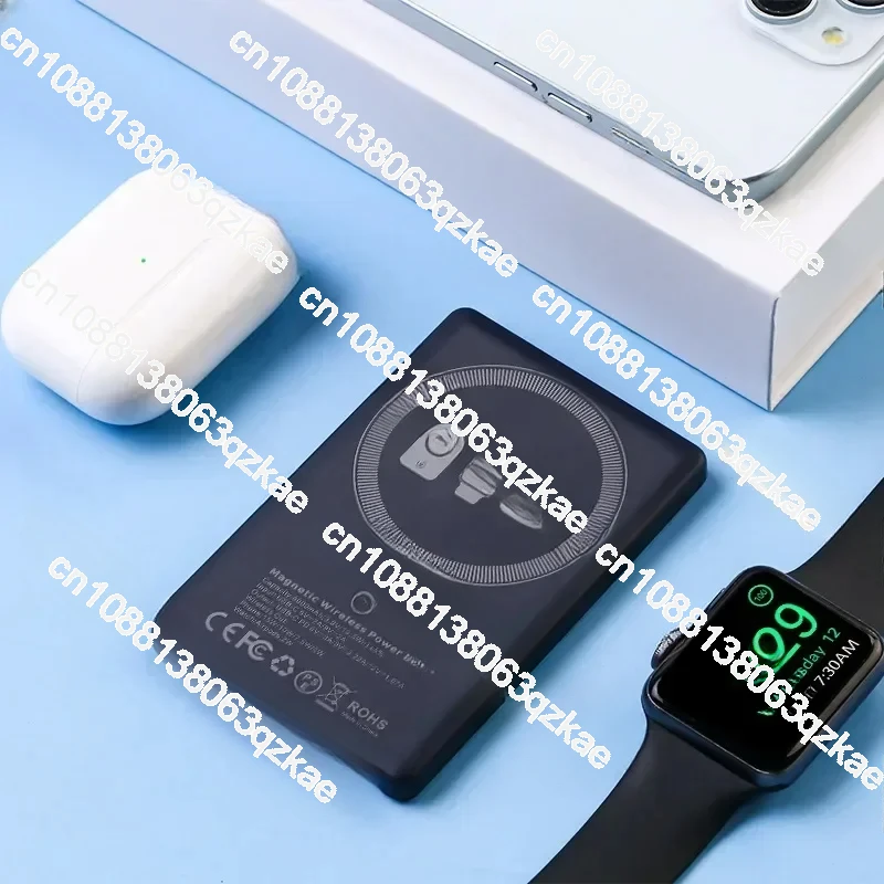 Ultra-thin Magnetic Wireless Power Bank 8mm Three-in-one Rechargeable Watch Earphones Fast Charging Mobile Power Supply