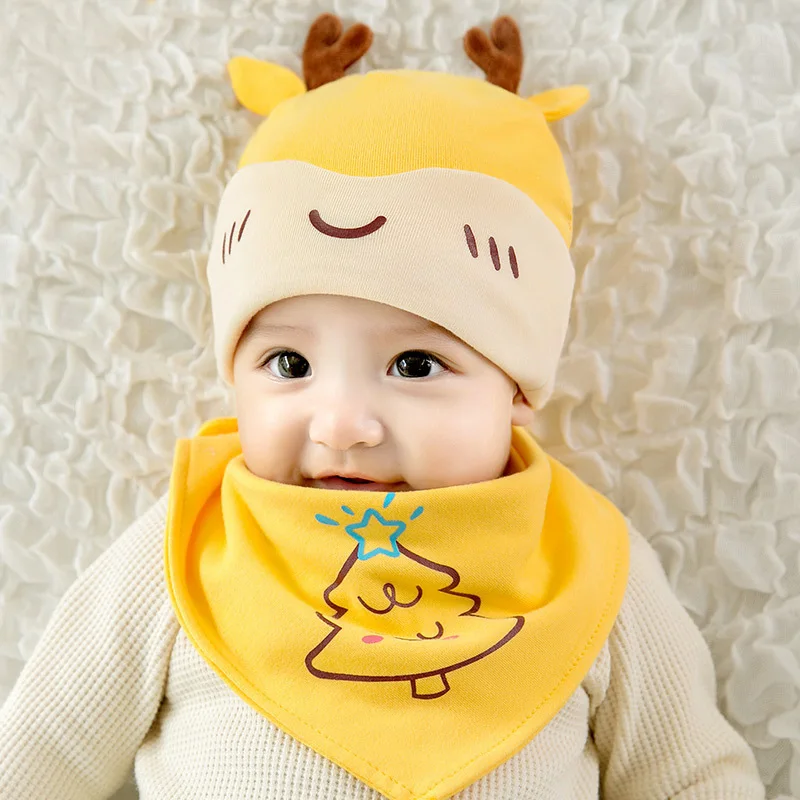 

Baby Hat Newborn Hat Autumn and Winter Newborn Baby Warm Hat Saliva Towel Set Male and Female Baby Hats Fontanel Caps