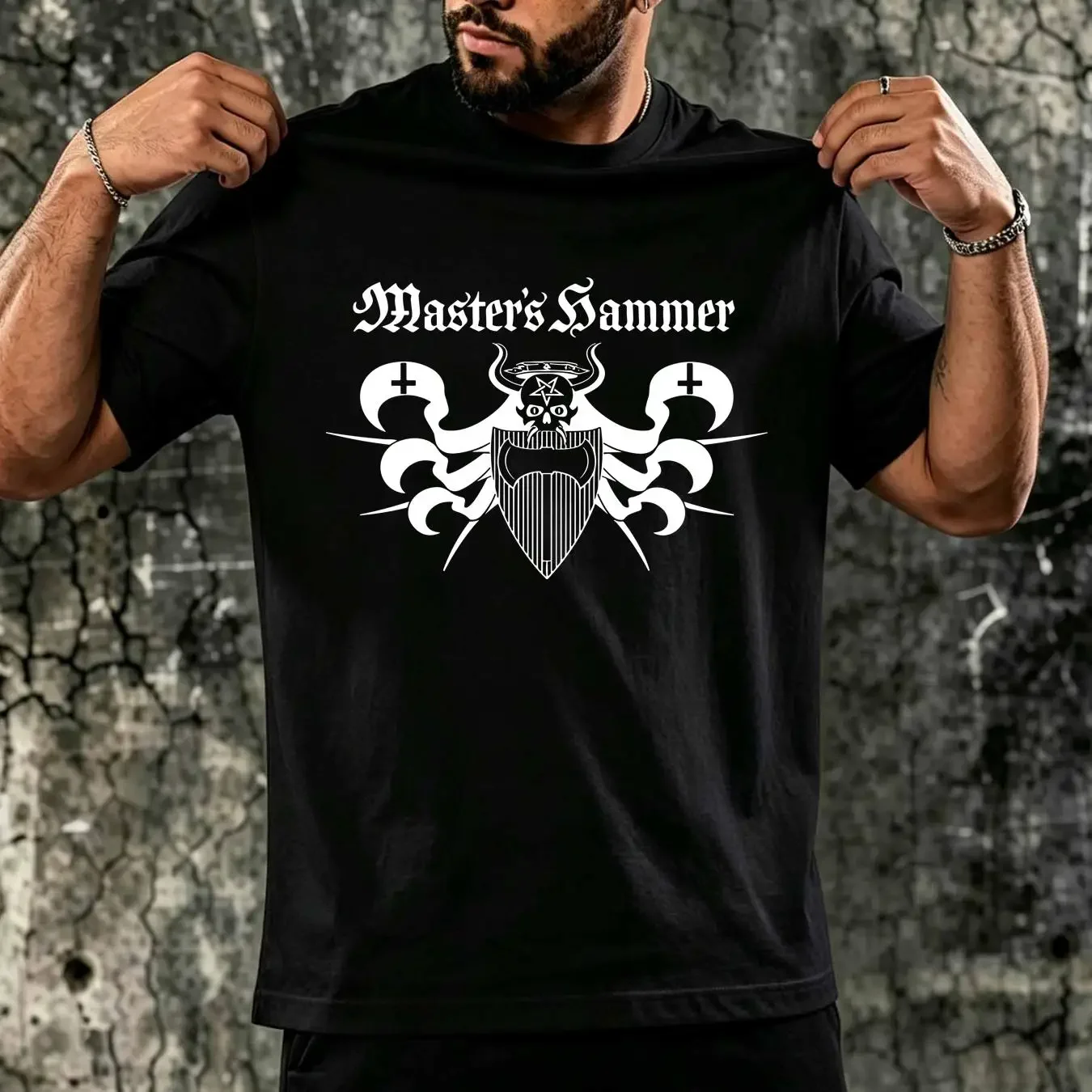 washed T Shirt Masters Hammer Ritual Heavy Cotton black metal vintage Washed Versatile Soft Stylish Slightly designer clothes