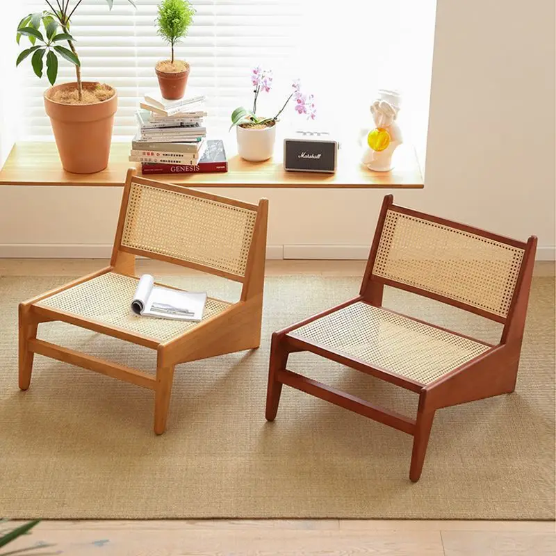 

Solid wood wabi-**** wind rattan chair rattan balcony leisure kangaroo chair single sofa chair