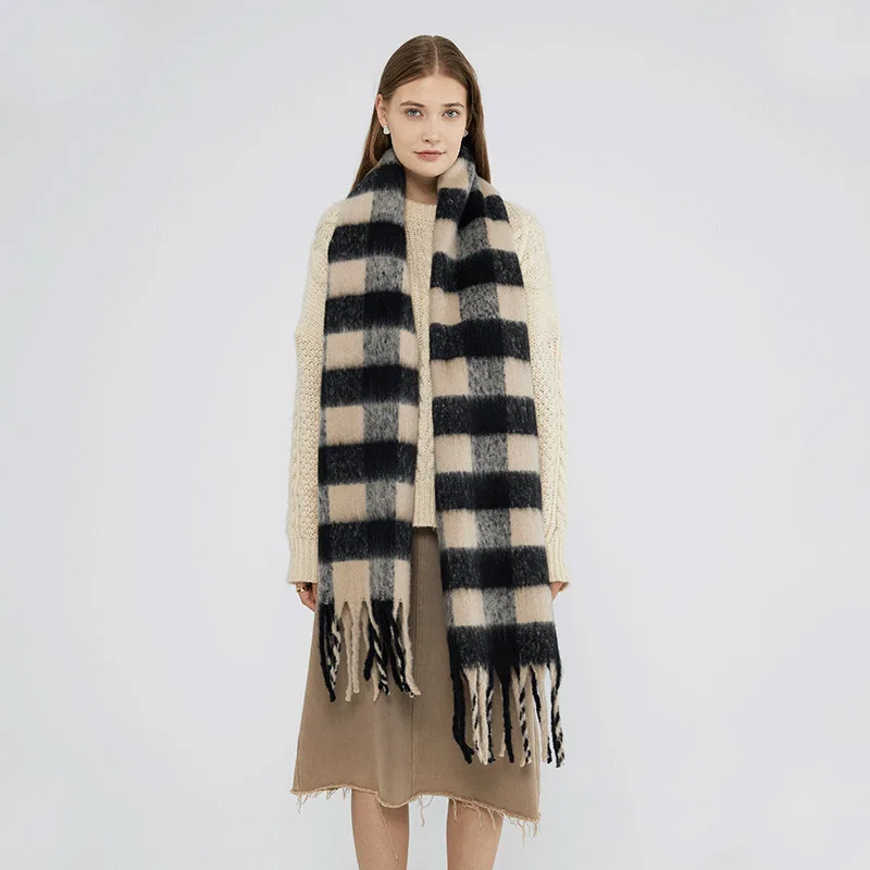 Cashmere Scarf Women Fall Winter Two Color Checkerboard Plaid Scarves Long Muffler Atmosphere Feel Warm Neck Shawl 230CM