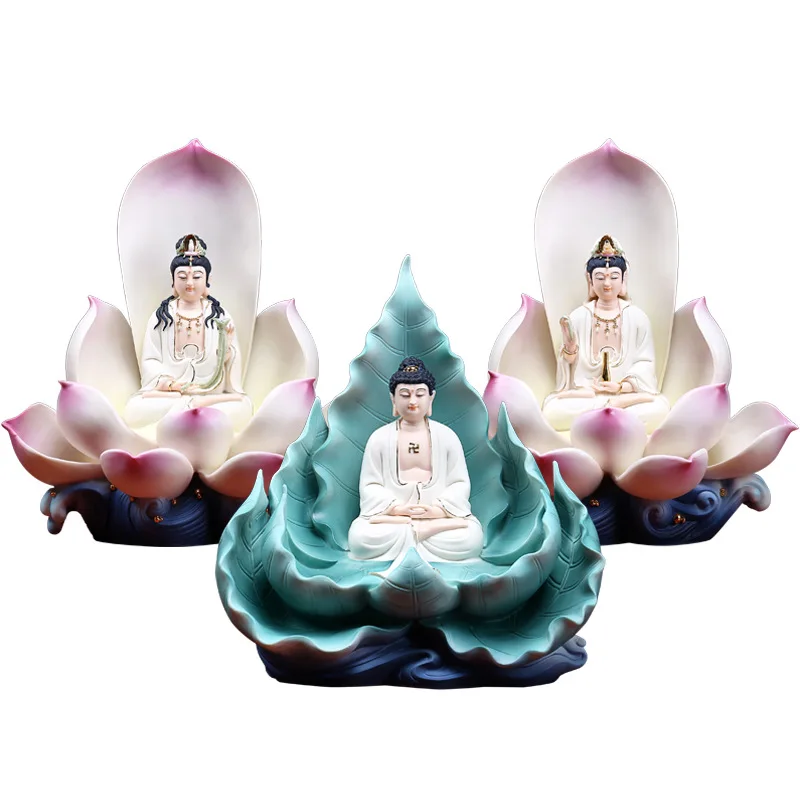 

Buddha Guanyin Ornament Decoration Ceramic Western Three Saints Amitabha Avalokitesvara Mahasthamaprapta Bodhisattva Statue