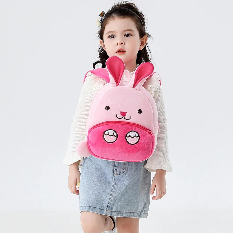 Sac à Dos d\'École 3D en Peluche pour Enfant, Petit Cartable Mignon avec Animal de Dessin Animé, pour Garçon et Fille de la Maternelle