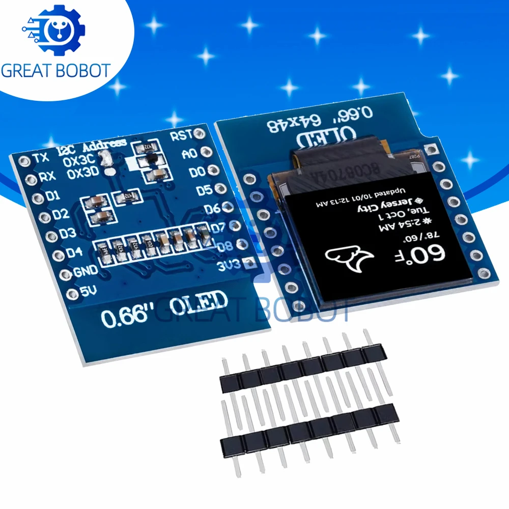 Модуль органического светодиода BS 0,66 дюйма для WEMOS D1 MINI ESP32, модуль Arduino AVR STM32 64x48, ЖК-экран 0,66 дюйма IIC I2C OLED