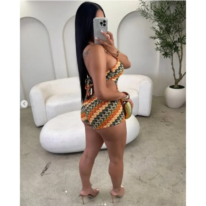 FAGADOER sexy tricot moulante deux pièces tenues femme couleur bloc hors showlder haut court + short correspondant femme streetwear nouveau