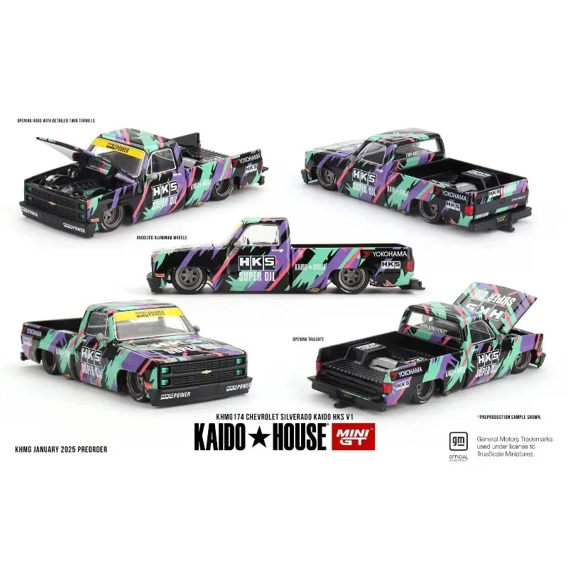 KAIDO HOUSE X MINI GT 1:64 Chevrolet Pickup HKS V1 Simulation Alloy Car Model - A gift toy for friends, or a collectible piece.