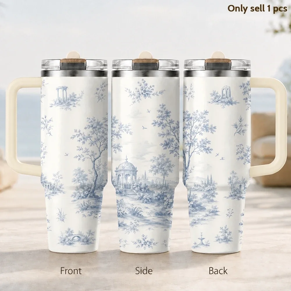 Vintage Toile Country Landscape Prints Vacuum Flasks 40oz Thermal Tumbler Stainless Steel Insulated Water Portable Mug Cup
